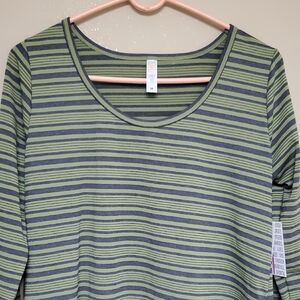 LuLaRoe Striped Green and Gray Women's Top
